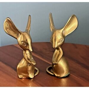 Vintage Brass Mouse Figurines Pair Big Ears Cottage Woodland Decor Fairy Witchy